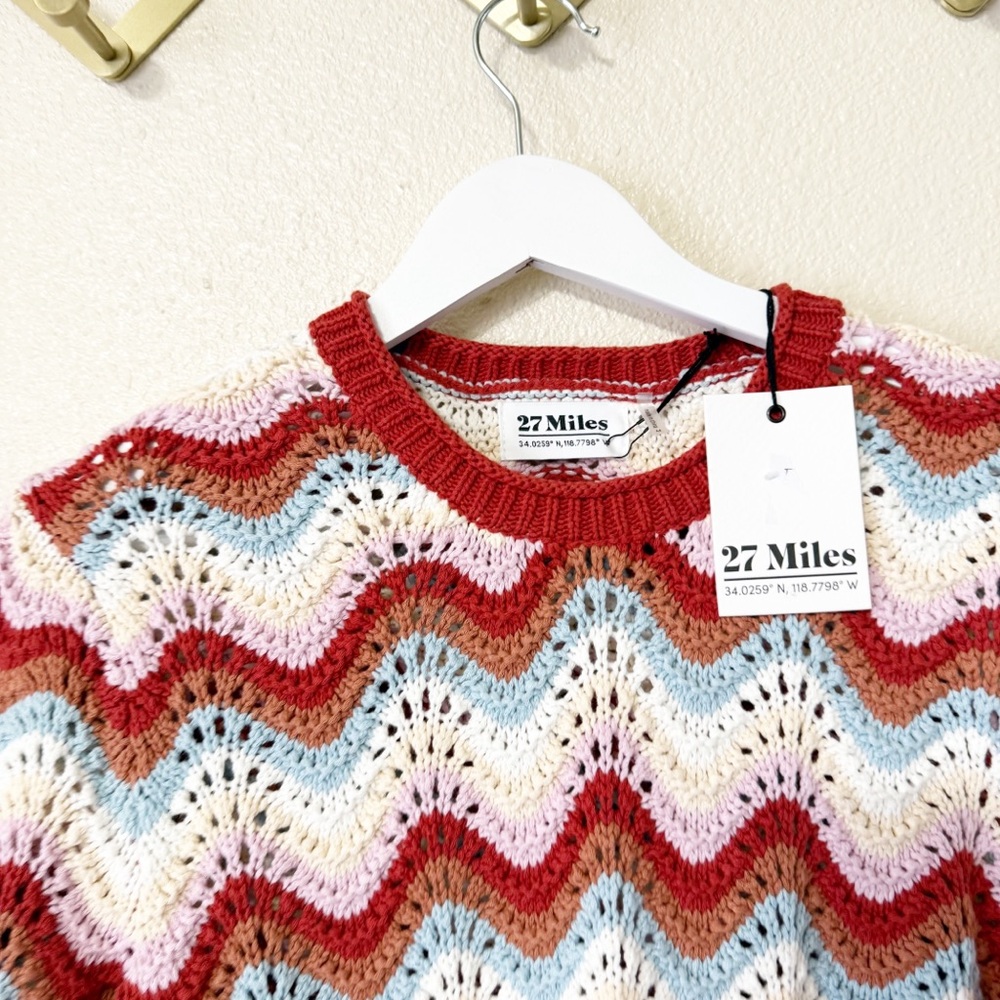 NWT 27 Miles Malibu Reno Crochet dress w lettuce trim & bell sleeves multicolor - Picture 7 of 8
